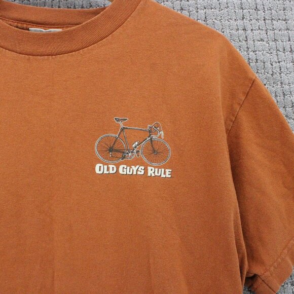 Vintage Old Guys Rule Shirt M Mens Orange Short Sleeve Bicycle Graphic Logo Y2k - Picture 3 of 9